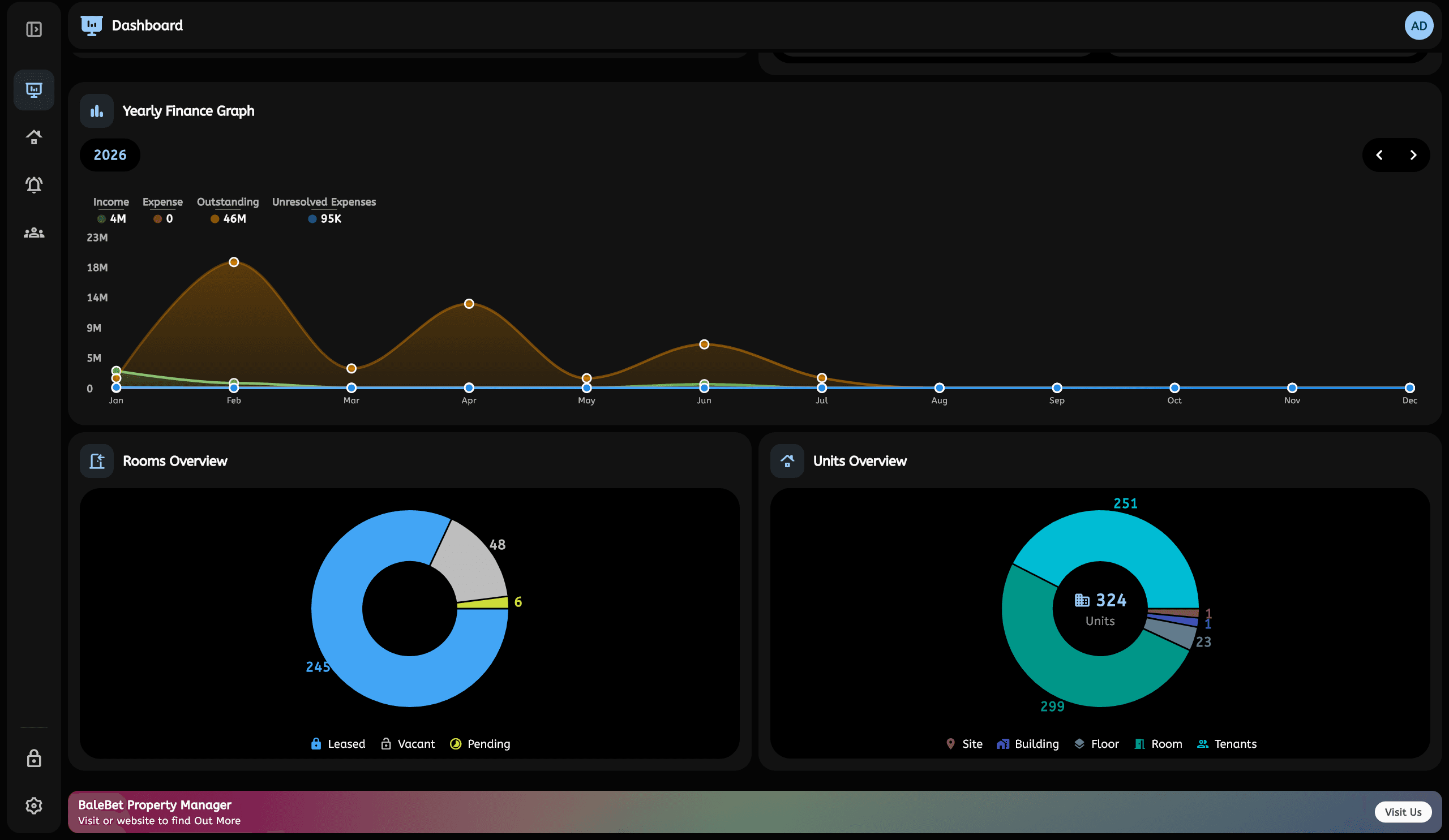 BaleBet Windows ዳሽቦርድ — dark theme