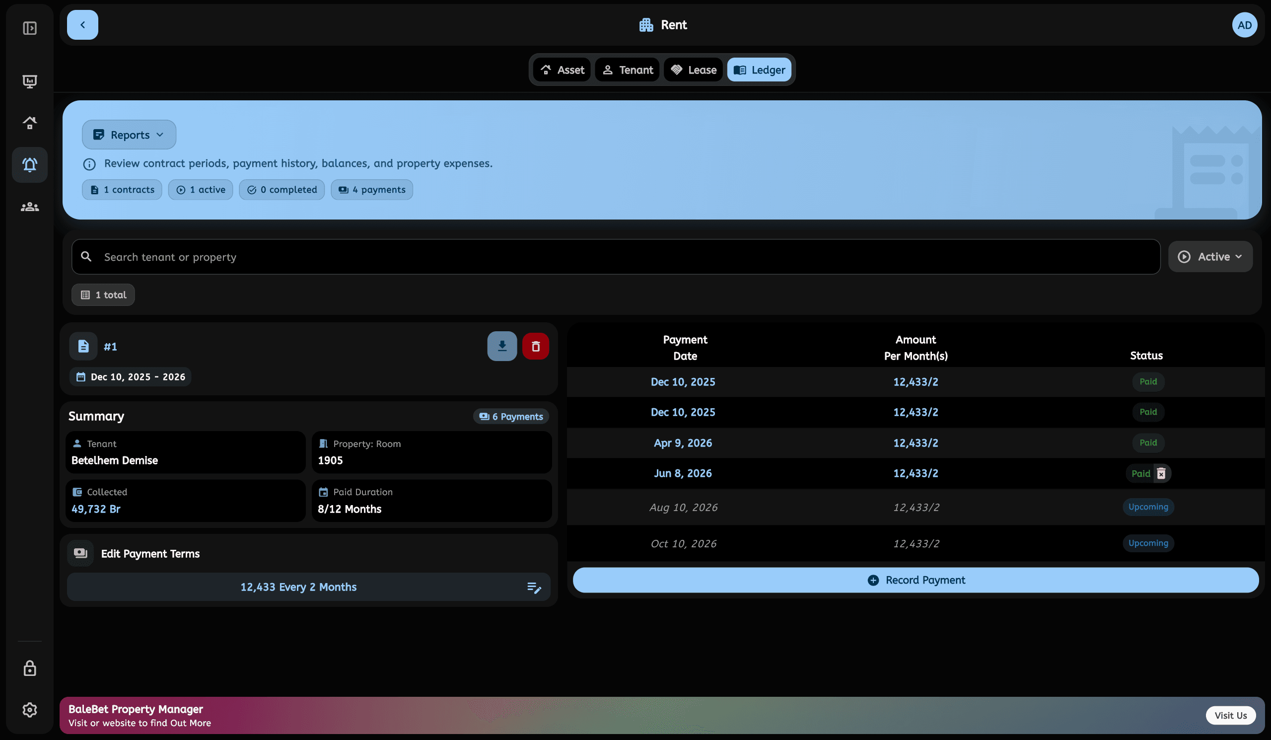 BaleBet Windows መዝገብ — dark theme