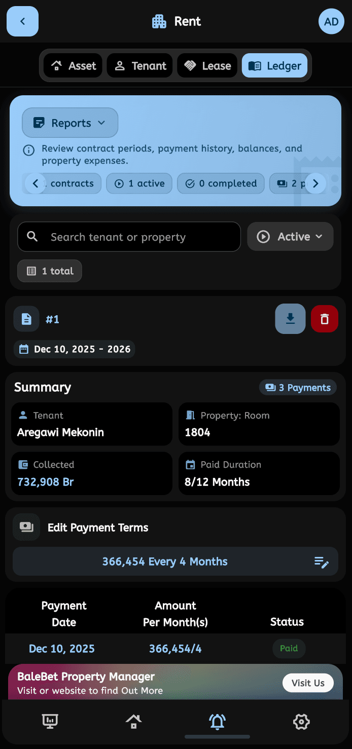 BaleBet Android መዝገብ — dark theme