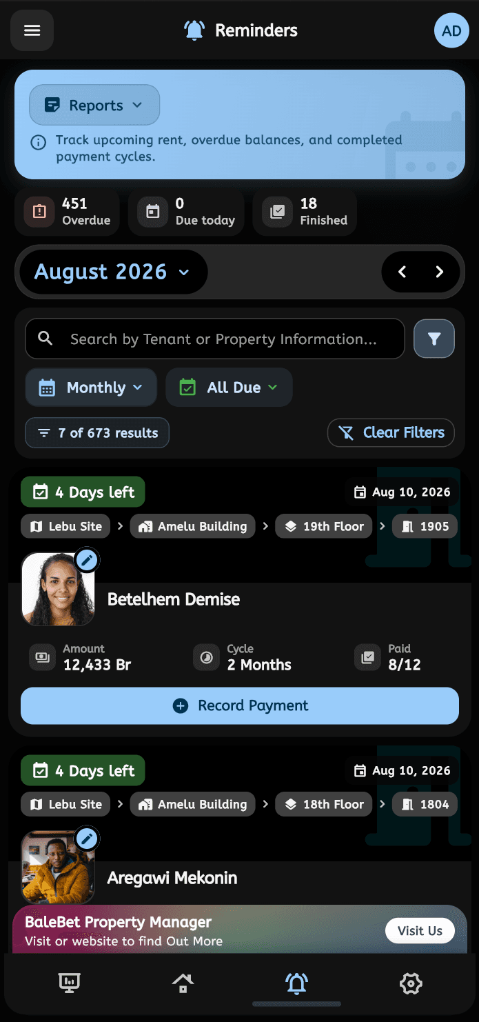 BaleBet Android ማስታወሻዎች — dark theme